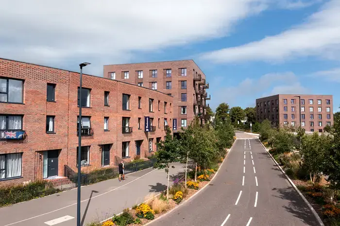 An aerial view of a street in Brabazon